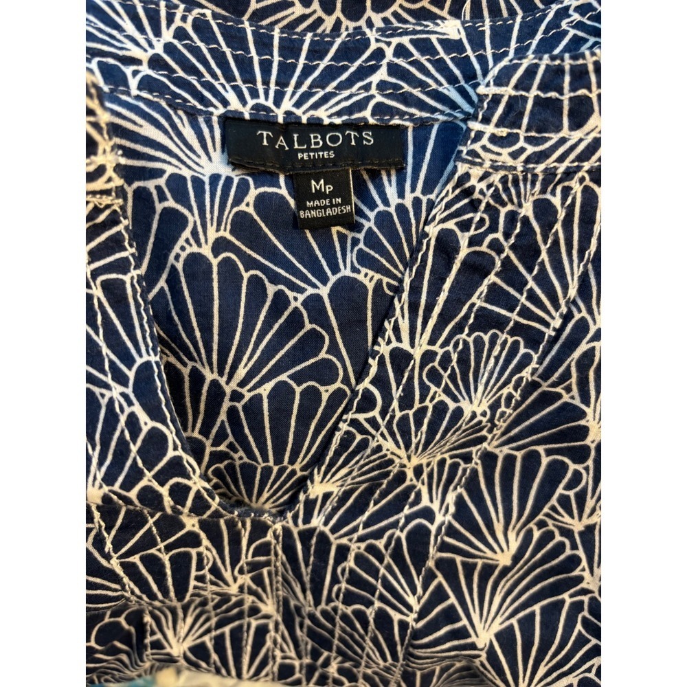 Talbots Petite Medium Navy & White Printed 100% Cotton Tunic – 3/4 Sleeves - Picture 7 of 8
